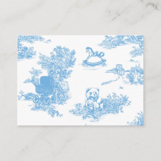 Blauw Wit Toile de Jouy Beer Baby shower Luier Informatiekaartje (Achterkant)