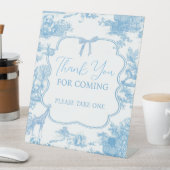 Blauw Wit Toile de Jouy Beer Bedankt Favors Reclamebord Met Voetstuk (Insitu)