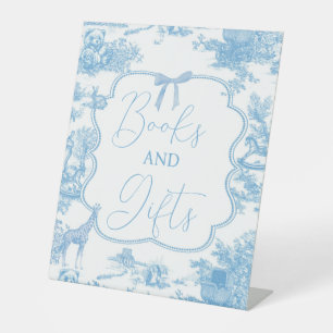 Blauw Wit Toile de Jouy Beer Boeken en geschenken Reclamebord Met Voetstuk