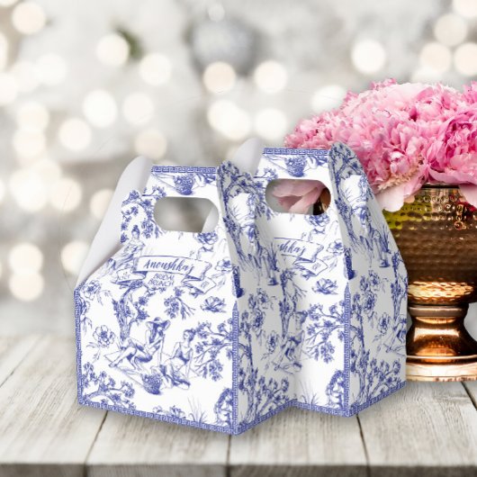 Blauw-wit Toile de Jouy Vrijgezellenfeest Bedankdoosjes