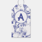 Blauw-wit Toile de Jouy Vrijgezellenfeest Cadeaulabel (Voorkant)