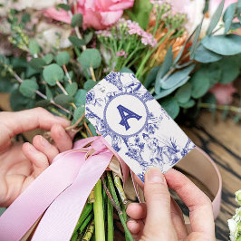 Blauw-wit Toile de Jouy Vrijgezellenfeest Cadeaulabel