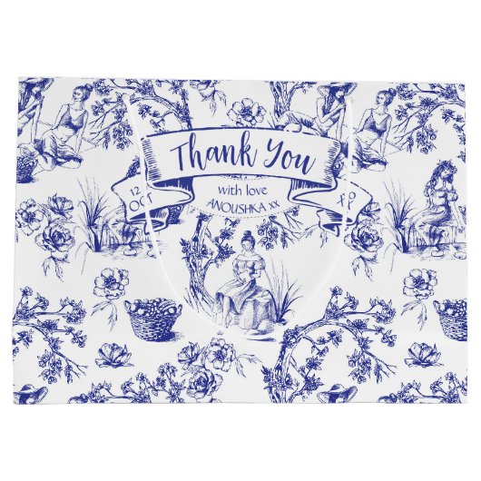 Blauw-wit Toile de Jouy Vrijgezellenfeest Groot Cadeauzakje (Achterkant)