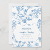 Blauw-wit Toile de Jouy Vrijgezellenfeest Kaart (Voorkant)
