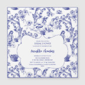 Blauw-wit Toile de Jouy Vrijgezellenfeest Magnetische Uitnodiging (Voorkant)