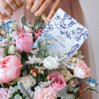 Blauw-wit Toile de Jouy Vrijgezellenfeest Magnetische Uitnodiging