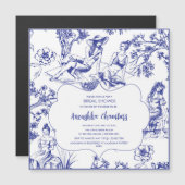Blauw-wit Toile de Jouy Vrijgezellenfeest Magnetische Uitnodiging (Voorkant / Achterkant)