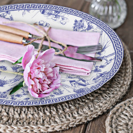 Blauw-wit Toile de Jouy Vrijgezellenfeest Papieren Bordje