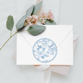 Blauw-wit Toile de Jouy Vrijgezellenfeest Ronde Sticker