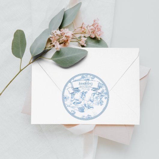 Blauw-wit Toile de Jouy Vrijgezellenfeest Ronde Sticker