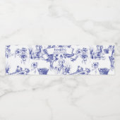 Blauw-wit Toile de Jouy Vrijgezellenfeest Waterfles Etiket (Enkel label)