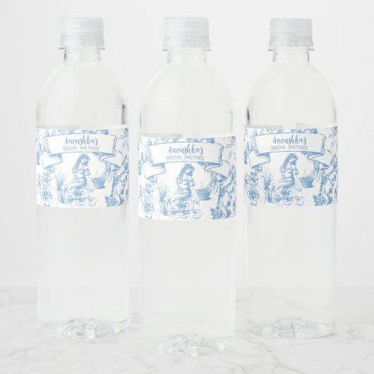 Blauw-wit Toile de Jouy Vrijgezellenfeest Waterfles Etiket (Flessen)