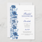Blauw Wit Toile Floral Botanisch Vrijgezellenfeest Kaart (Voorkant)
