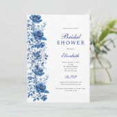 Blauw Wit Toile Floral Botanisch Vrijgezellenfeest Kaart (Staand voorkant)