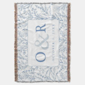 Blauw & Wit Toile Franse Bloemen Monogram Deken (Voorkant Verticaal)