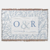 Blauw & Wit Toile Franse Bloemen Monogram Deken (Voorkant)