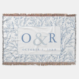 Blauw & Wit Toile Franse Bloemen Monogram Deken