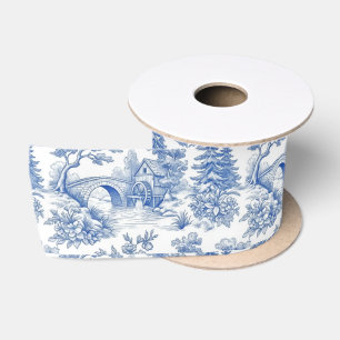 Blauw-wit toile landschap in vintage stijl satijnen lint