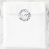 Blauw-wit toile ronde sticker (Tas)