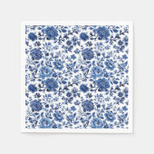 Blauw Wit Toile Waterverf Bloemen Papier Servet (Voorkant)