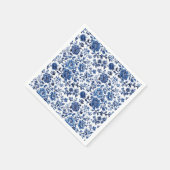 Blauw Wit Toile Waterverf Bloemen Papier Servet (Hoek)