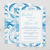 Blauw & Wit Toscaans Design Vrijgezellenfeest Kaart (Voorkant / Achterkant)