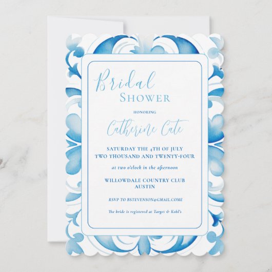 Blauw & Wit Toscaans Design Vrijgezellenfeest Kaart (Voorkant)