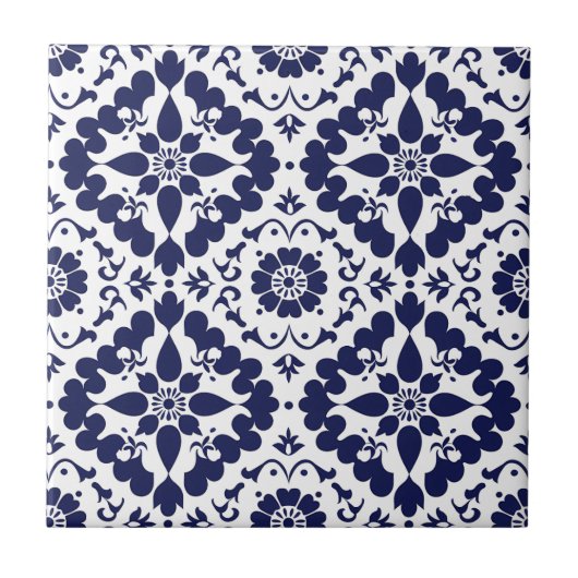 Blauw Wit Traditioneel Symmetrisch Eenvoudig Abstr Tegeltje (Voorkant)