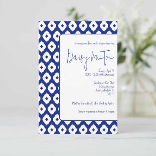 Blauw & Wit Traditioneel Thai Ikat Vrijgezellenfee Kaart (Staand voorkant)