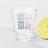 Blauw-Wit Trendy Fotocollage met Monogram Shot Glas (Achterkant)