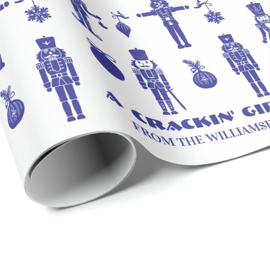 Blauw & Wit Trendy Notenkraker Crackin' Gift Cadeaupapier (Rol Hoek)