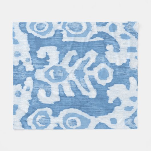 Blauw & Wit Tribal Ikat Fleece Deken (Voorkant (Horizontaal))