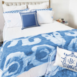 Blauw & Wit Tribal Ikat Fleece Deken