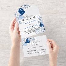 Blauw & Wit Tropisch Blad Bruiloft