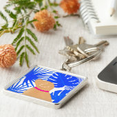 Blauw Wit Tropisch Eiland Geel Hond Sleutelhanger (Zijkant)