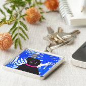 Blauw Wit Tropisch Eiland Zwart Hond Sleutelhanger (Zijkant)