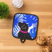 Blauw Wit Tropisch Eiland Zwart Hondenpot Houder (Top down)