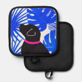 Blauw Wit Tropisch Eiland Zwart Hondenpot Houder (Voorkant / Achterkant)