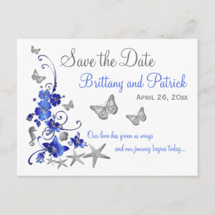 Blauw Wit Tropisch Strand Save the Date Briefkaart