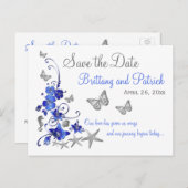 Blauw Wit Tropisch Strand Save the Date Briefkaart (Voorkant / Achterkant)