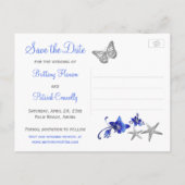 Blauw Wit Tropisch Strand Save the Date Briefkaart (Achterkant)