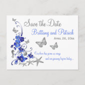Blauw Wit Tropisch Strand Save the Date Briefkaart (Voorkant)
