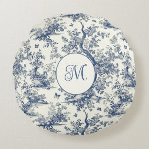 Blauw wit tuin vlinder Frans toilet Rond Kussen