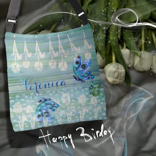 Blauw Wit Tulpen Vlinders Tas
