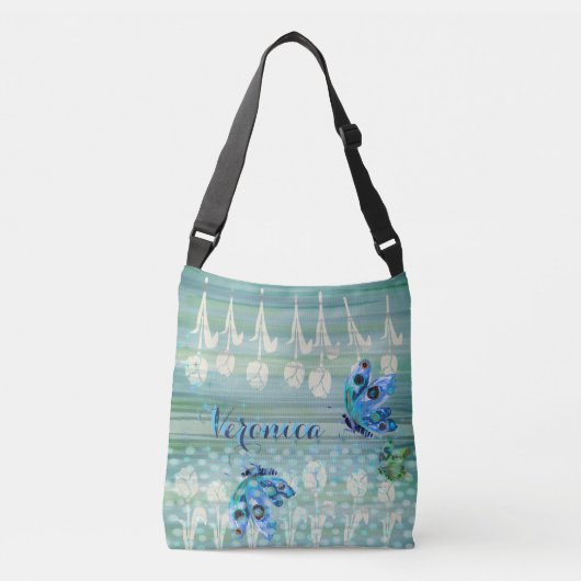 Blauw Wit Tulpen Vlinders Tas (Voorkant)