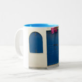 BLAUW - WIT TWEEKLEURIGE KOFFIEMOK (Voorkant links)