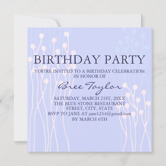 Blauw & Wit Twig Design Verjaardag Uitnodigen Kaart (Voorkant)