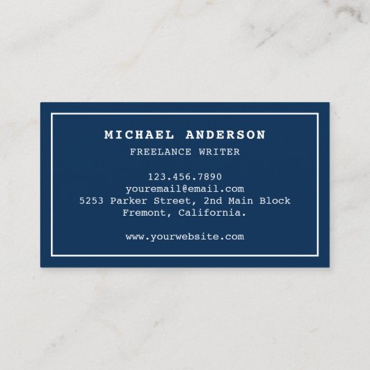 Blauw Wit Typewriter Professioneel Schrijver Visitekaartje (Achterkant)