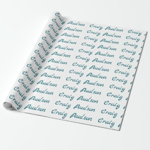 Blauw Wit Uw Naam Uniek Speciale Minimalist Cadeaupapier