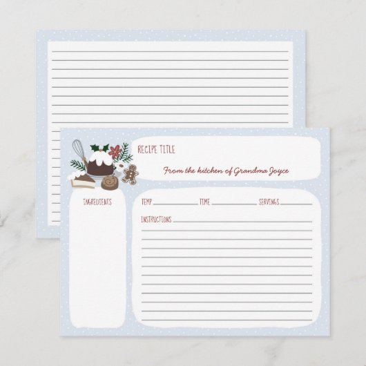 Blauw + Wit Vakantie Bakken Recept Kaart (Voorkant / Achterkant)